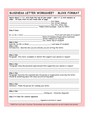 BUSINESS LETTER WORKSHEET BLOCK FORMAT