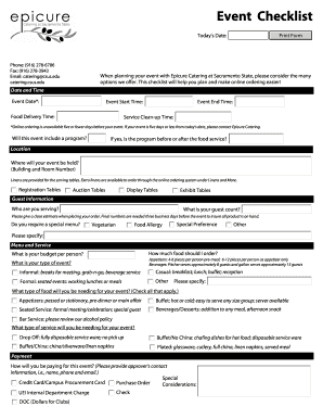 Event Checklist - Campus Dining at Sac State - Sacramento State