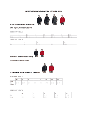 Size chart template - FORESTWOOD SKATING CLUB ITEM PICTURES amp SIZES A