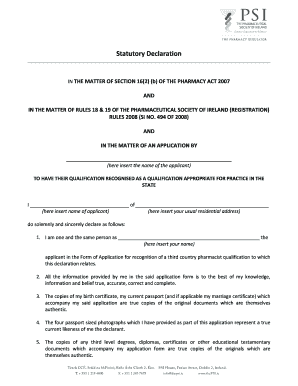 Stat dec form qld - Statutory Declaration - PSI pharmacy regulator Home - thepsi