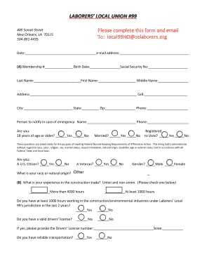 LABORERS39 LOCAL UNION 99 Please complete this form and bb
