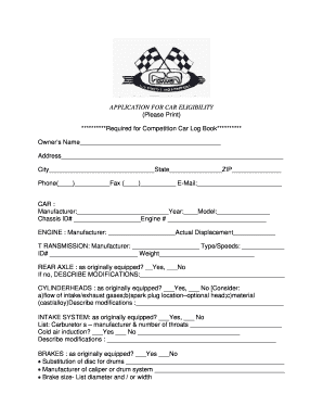 APPLICATION FOR CAR ELIGIBILITY - SouthWest MotorSport - swms