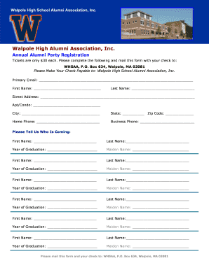 Walpole High School Alumni Association Registration Form