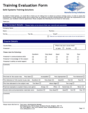 Seiki Systems Training Evaluation Form - seikisystems co
