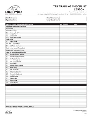 TR1 TRAINING CHECKLIST