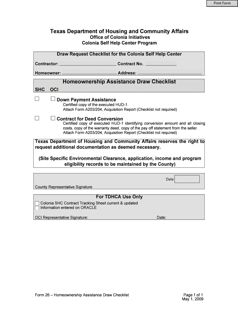 Fillable Online tdhca state tx Form 26 Homeownership Assistance Draw