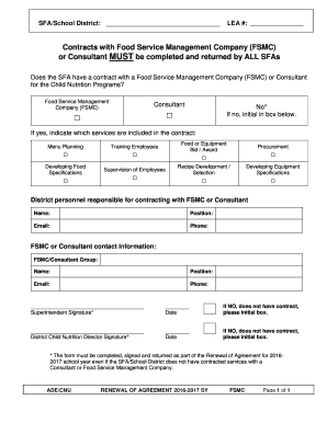 Contracts with Food Service Management Company FSMC or