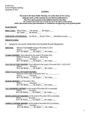 Corbin City Council Regular meeting December 9 2013 AGENDA