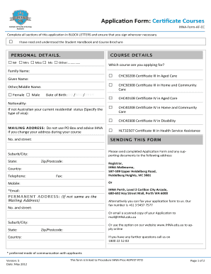 Little league baseball awards - Application Form: Certificate Courses IHNAFormAFCC Complete all sections of this application in BLOCK LETTERS and ensure that you sign wherever necessary I have read and understood the Student Handbook and Course Brochure COURSE DETAILS - -