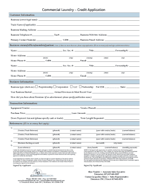 Commercial Laundry Credit Application