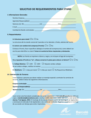 Stand Requirement Application Form