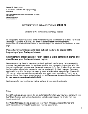 Bchildb intake bpacketb - Psychological Evaluation Family Therapy