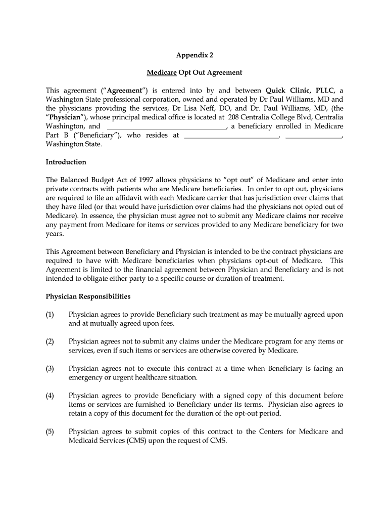 Fillable Online washingtonpark Appendix 2 Medicare Opt Out Agreement ...
