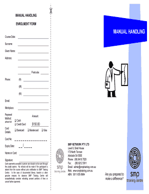 Manual Handling Course brochure and enrolment bformb - SMP Network