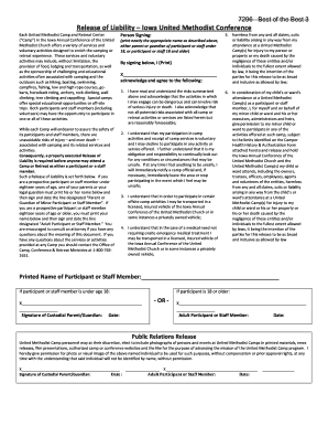 Project charter excel - Release of Liability - Wesley Woods Camp and Retreat Center - wesleywoodsiowa