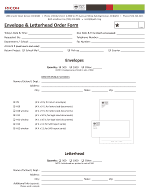 Envelope amp Letterhead Order Form - Denver Public Schools