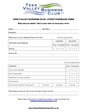 TEES VALLEY BUSINESS CLUB - EVENT FEEDBACK FORM - teesvalleybusinessclub co