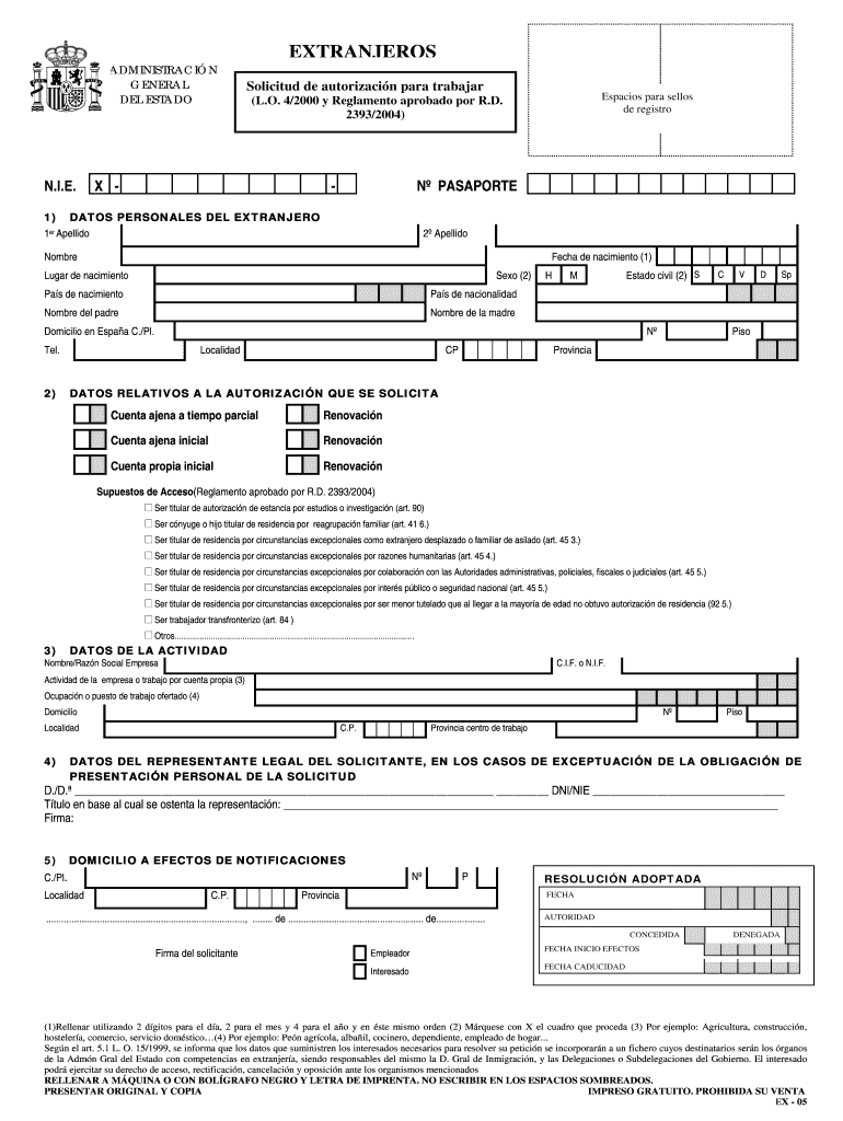 1) Solicitud de autorizacin para trabajar Espacios para sellos de registro (L Vista previa en la página 1