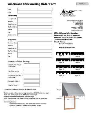 American Fabric Awning Order Form