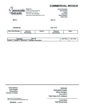 PHC - Commercial Invoice - Pneumatic and Hydraulic