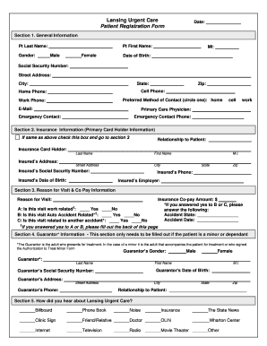 Lansing Urgent Care Date Patient Registration Form