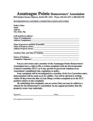 Fillable Online ECC -Complaint Form Fax Email Print - pdfFiller