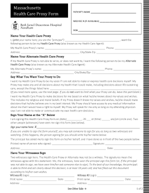 Health Care Proxy Form - Beth Israel Deaconess Hospital Needham - bidneedham