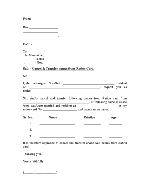 New ration card application letter - CANCEL TRANSFER OF NAMES IN RATION CARD - southgoa gov