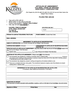 Article of incorporation - Articles of amendment kalispel tribe of indians non-profit corporation ...