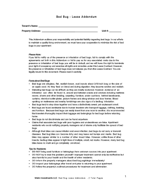 Fillable Online metroinvestments Bed Bug - bLease Addendumb ...