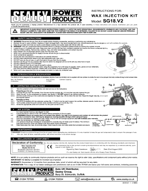 INSTRUCTIONS FOR WAX INJECTION KIT SG18