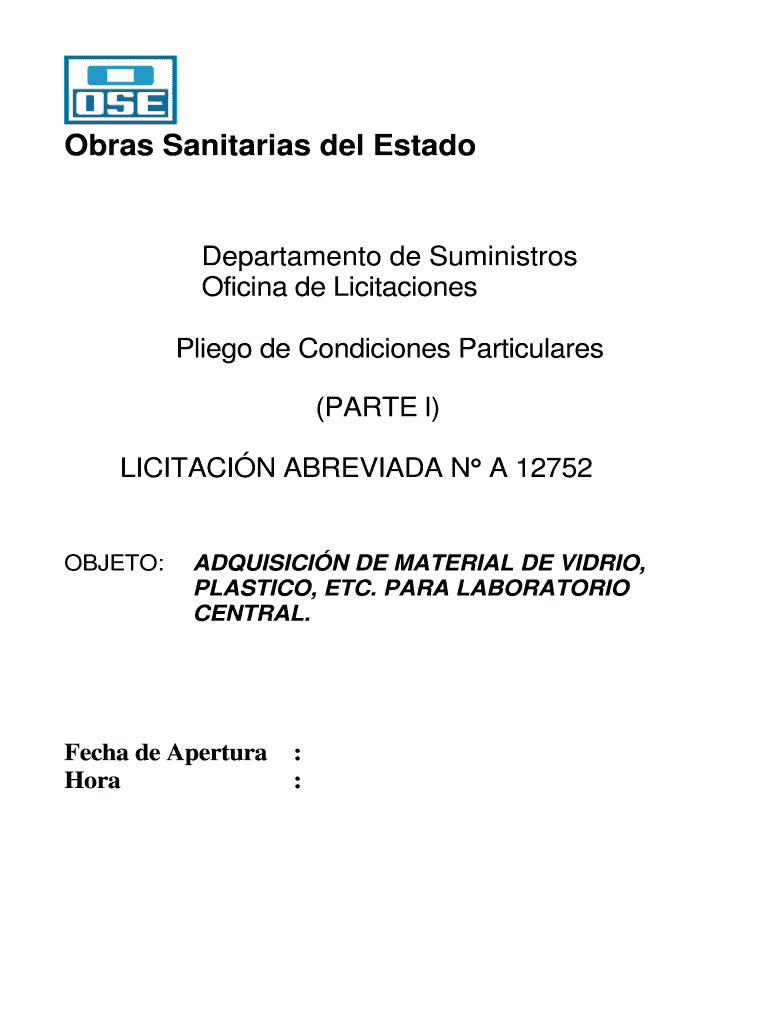 Obras Sanitarias del Estado Departamento de Suministros Oficina de Licitaciones Pliego de Condicione Vista previa en la página 1
