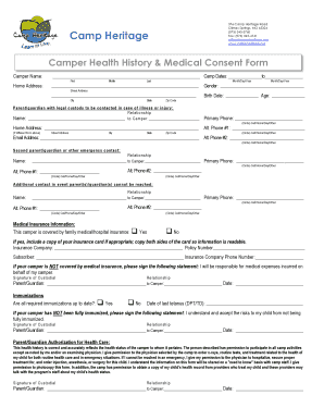 Camper Health History & Medical Consent Form - Camp Heritage - campheritage