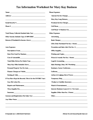 Mary Kay Tax Worksheet 2020 - Fill and Sign Printable Template Online