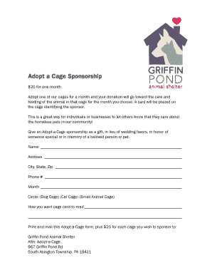 Adopt a Cage Sponsorship - Griffin Pond Shelter