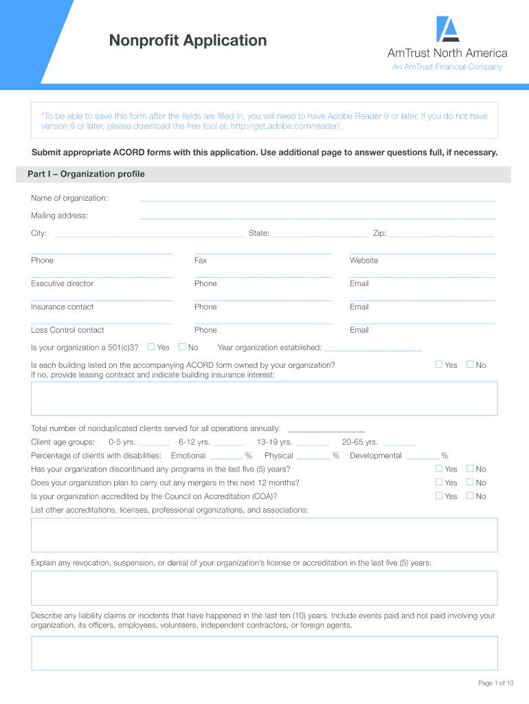Nonprofit bApplicationb - AmTrust Preview on Page 1