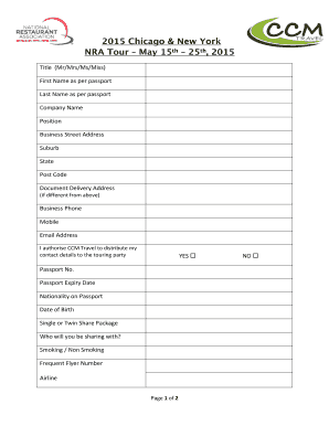 Fillable Online Title Mr Mrs Ms Miss First Name As Per Passport Last Ccm Travel Fax Email Print Pdffiller