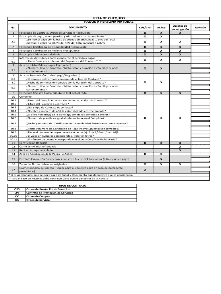 Lista de chequeo para pago Persona Natural Vista previa en la página 1