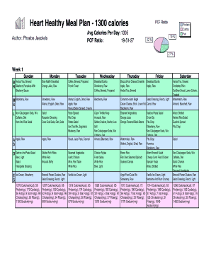 Fillable Online Heart Healthy Meal Plan - 1300 calories Fax Email Print ...