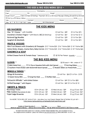 THE KIDS MENU THE BIG KIDS MENU - Taste Catering & Cafe - tastecatering