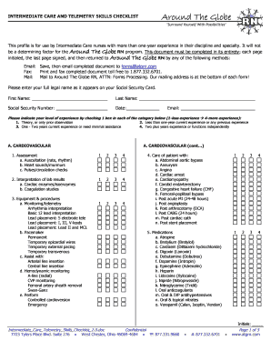 Fillable Online INTERMEDIATE CARE AND TELEMETRY SKILLS CHECKLIST ...