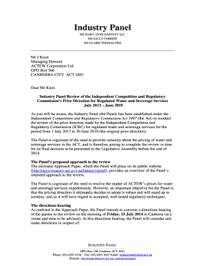 Letter to ACTEW Corporation Limited about the Approach bb - Treasury - apps treasury act gov