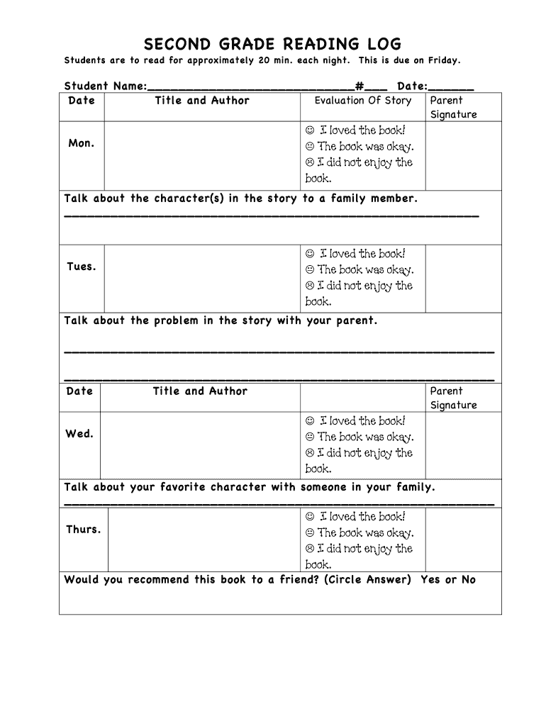 Second Reading Log Fill Online Printable Fillable Blank PdfFiller