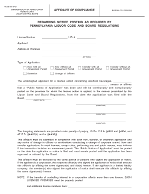 Hollardins direct debit - Affidavit of Compliance - Pennsylvania Liquor Control Board - lcb beta state pa