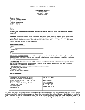 Storage contract template - STORAGE SPACE bRENTAL AGREEMENTb USA Storage- Hollywood bb