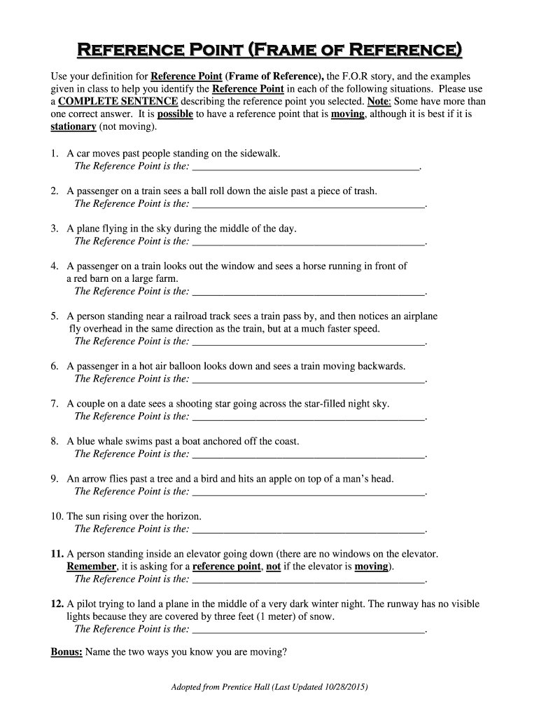Fillable Online mytoe Reference Point (Frame of Reference) Fax Email ...
