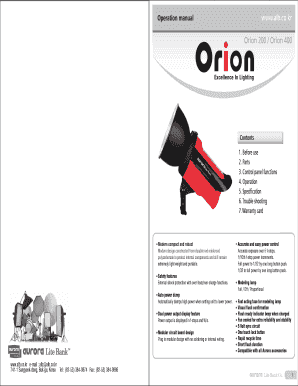 F stops list - Orion 200 / Orion 400 - AURORA Lite Bank