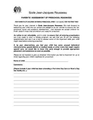 Pre-School Readiness Form - Ecole Jean-Jacques Rousseau - austinfrenchforkids