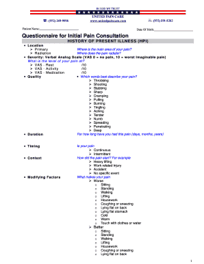 Fillable Online Questionnaire for Initial Pain Consultation Fax Email ...