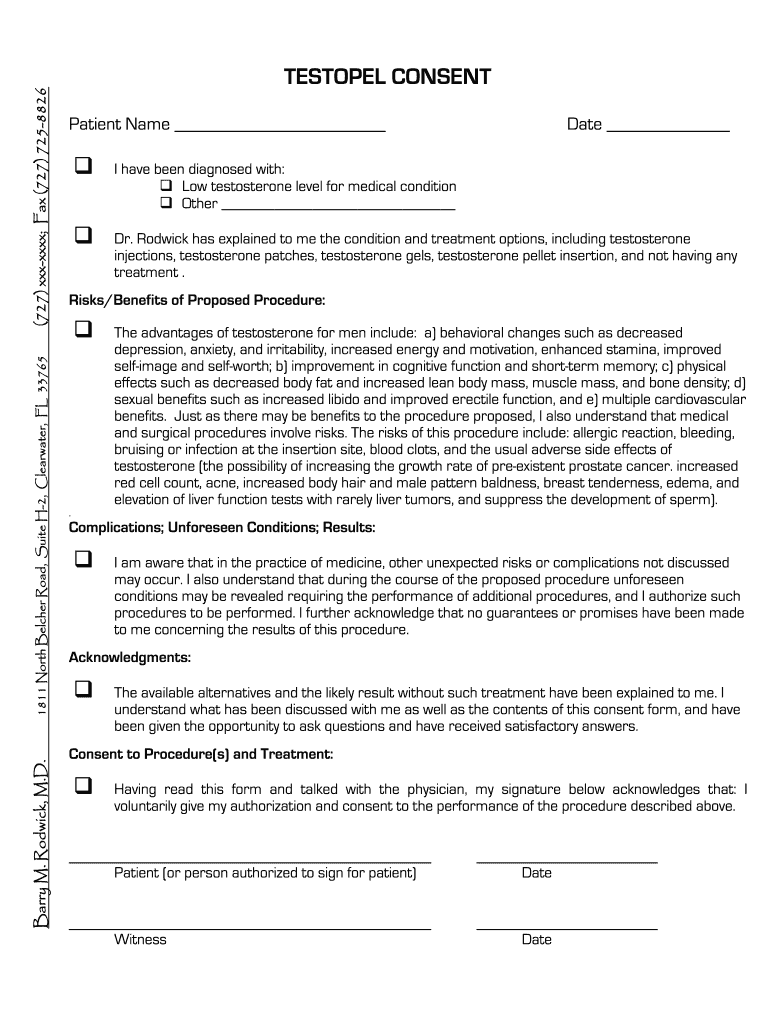 testosterone consent form Preview on Page 1